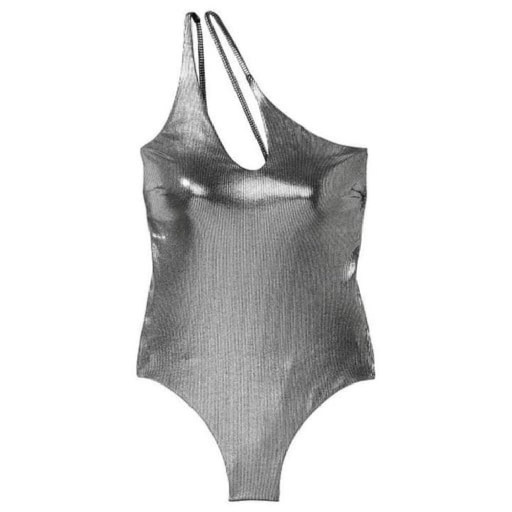 NWOT VICTORIA'S SECRET Cut Out Metallic One Shoulder One Piece Swimsuit Foil